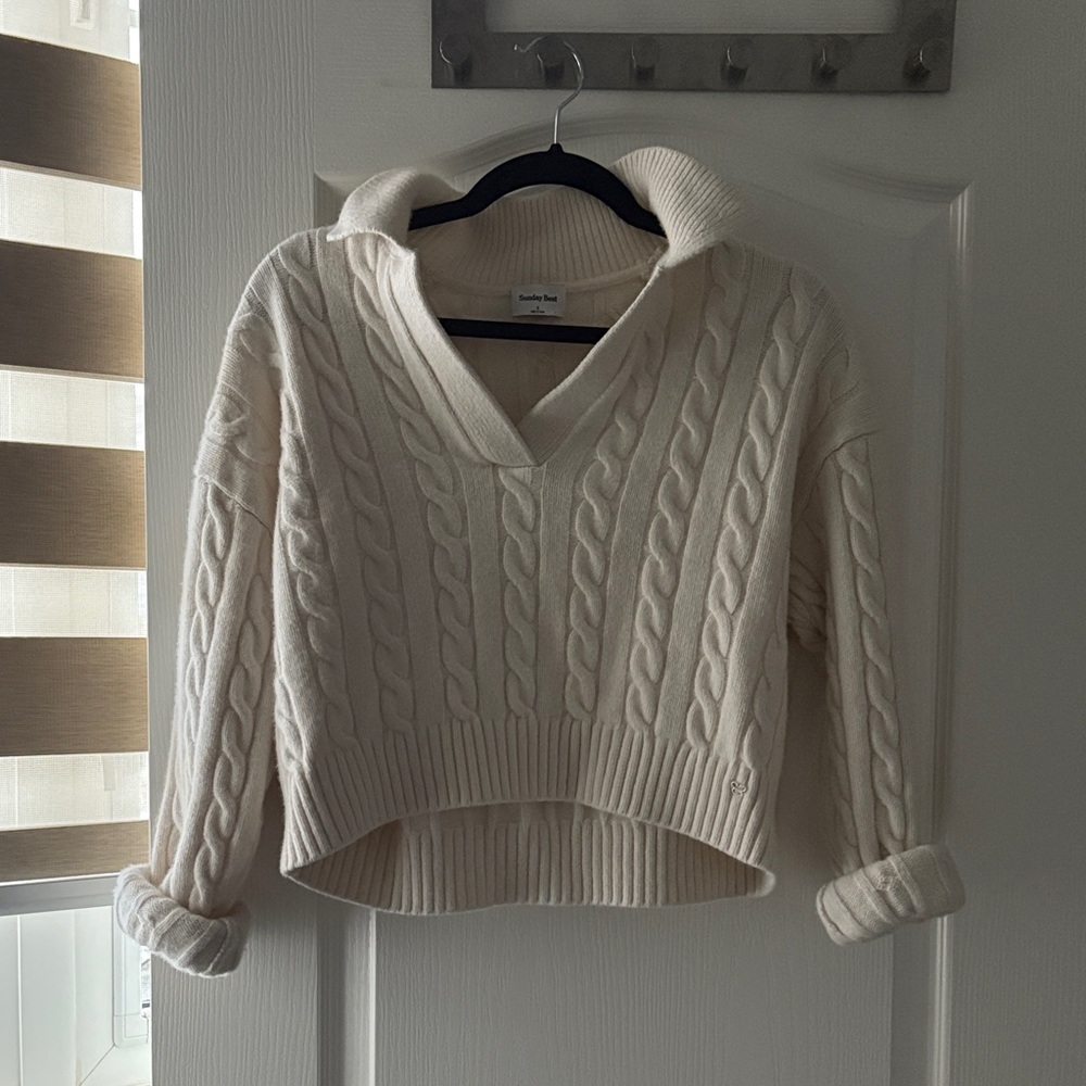 Sunday Best Cream V-Neck Cable Knit Sweater